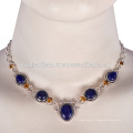 Lapis E Citrino Gemstone 925 Solid Silver Necklace Jewewlry